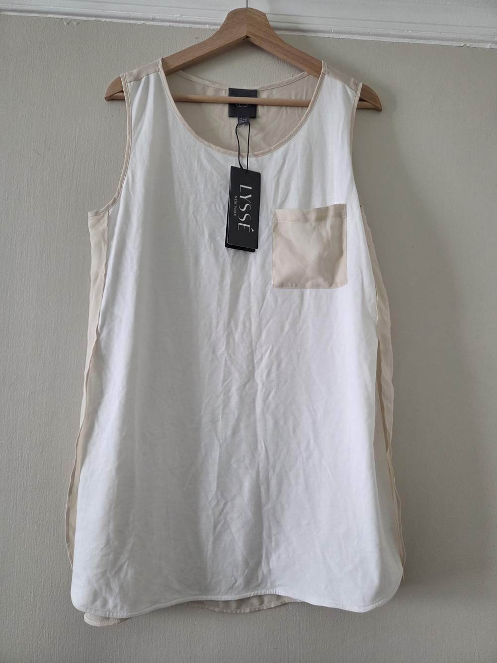 Lysse White Tank Top with Cream Trim & Pocket